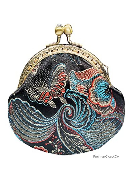 Accessories - Vintage Kiss-lock Coin Purse Wallet with Butterfly Floral Pattern